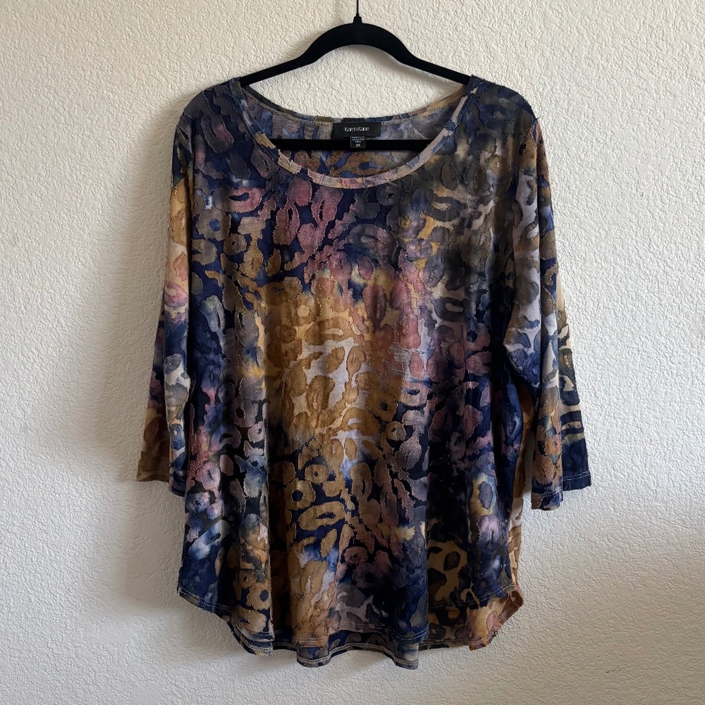 Karen Kane Tie Dye Jacquard Top Blue